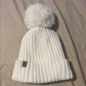 Timberland Ivory Knit Beanie with Pom-Pom